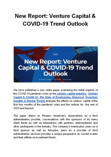 New Report: Venture Capital & COVID-19 Trend Outlook