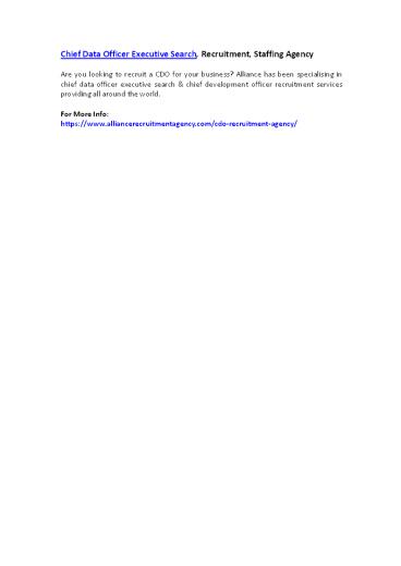 Chief Data Officer Executive Search, Recruitment, Staffing Agency