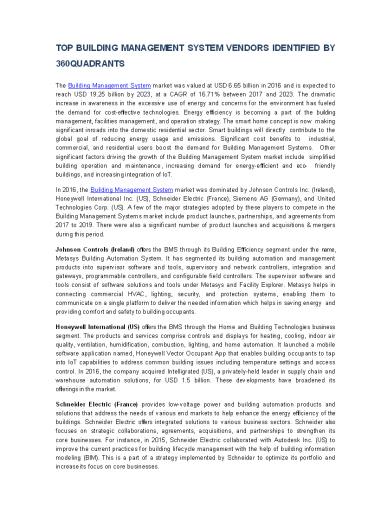 Top Building Management System vendors Identified by 360QUadrants