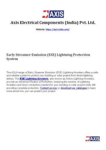 ESE Lightning Arrester - Axis Electrical Components