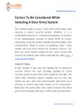 Factors To Be Considered While Selecting A Door Entry System PowerPoint PPT Presentation