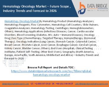 Hematology Oncology Market – Future Scope , Industry Trends and Forecast to 2026