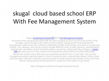 skugal cloud based school ERP With Fee Management System