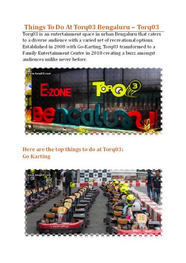 Things To Do At Torq03 Bengaluru