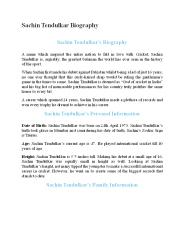Sachin Tendulkar Biography