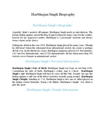 Harbhajan Singh Biography