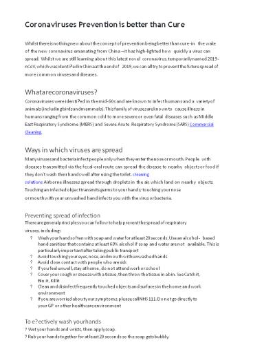 Coronaviruses Prevention is better than Cure