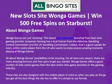 New Online Slots Site Wonga Games | Win 500 Free Spins on Starburst!