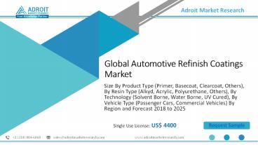 Automotive Refinish Coatings Market 2020-2025: Current Status, Various Services, High Growth, Market Segmentation, Major Countries & Business Outlook