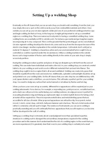 setting up a welding shop