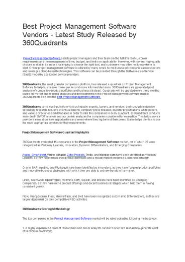 Best Project Management Software Vendors - Latest Study Released by 360Quadrants