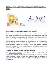 PROS and CONS and SCOPE of ONLINE COURSE PLATFORM in INDIA