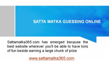 Basic Of Satta Matka Online Guessing