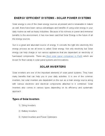 ENERGY EFFICIENT SYSTEMS - SOLAR POWER SYSTEMS (1)