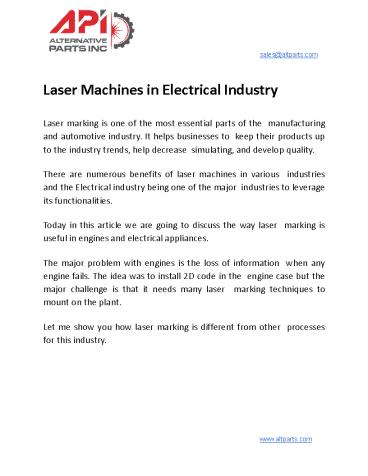 Laser Machines in Electrical Industry