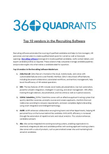 Top 10 vendors in the Recruiting Software