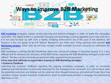 Ways to improve B2B Marketing