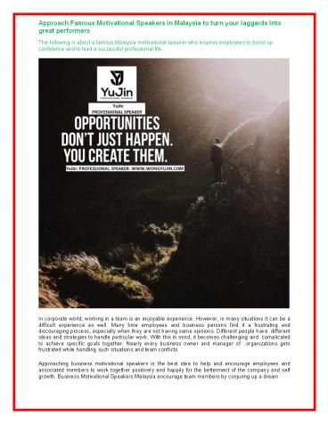 How to Approach Famous Famous Motivational Speakers in Malaysia? YuJin