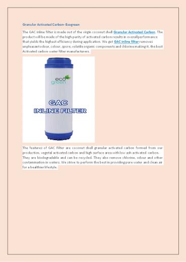 Granular Activated Carbon- Ecogreen