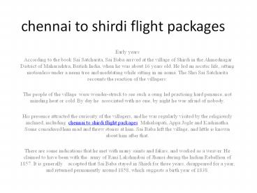 chennai to shirdi flight packages