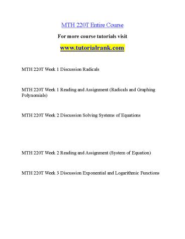 MTH 220T Academic Adviser |tutorialrank.com