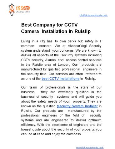 Best Company for CCTV Camera Installation in Ruislip
