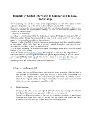Benefits Of Global Internship In Comparison To Local Internship