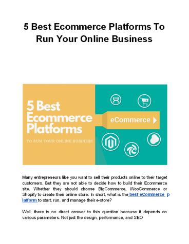 5 Best Ecommerce Platforms To Run Your Online Business