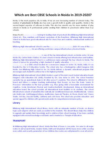 Which are Best CBSE Schools in Noida In 2019-2020?