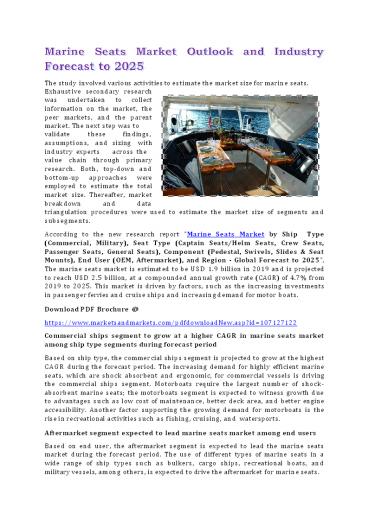 Marine Seats Market Outlook and Industry Forecast to 2025