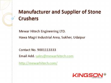 Manufacturer and Suppliers of Crushers