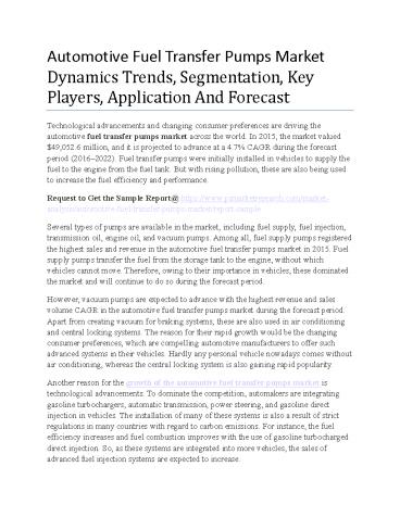 Automotive Fuel Transfer Pumps Market Overview, Leading Players, Segment Analysis and Forecast