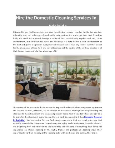 Hire the Domestic Cleaning Services In Adelaide