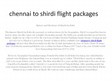 chennai            to             shirdi               flight packages