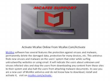 Activate Mcafee Online From Mcafee.Com/Activate