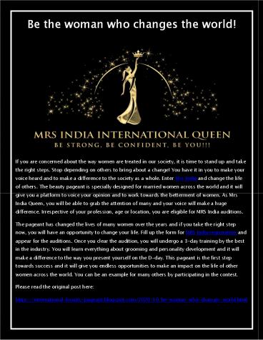 Win the crown of Mrs India International (1)