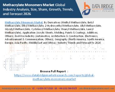 Methacrylate Monomers Market Global Industry Analysis, Size, Share, Growth, Trends, and Forecast 2026