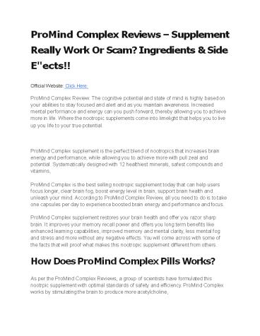 ProMind Complex Reviews – Supplement Really Work Or ...