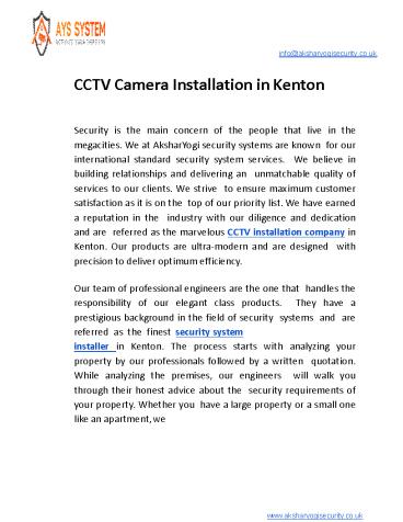CCTV Camera Installation Kenton