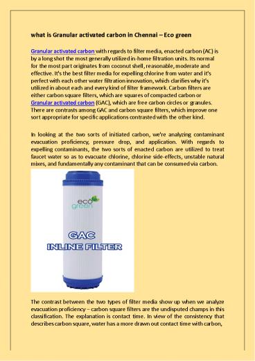 what is Granular activated carbon in Chennai – Eco green