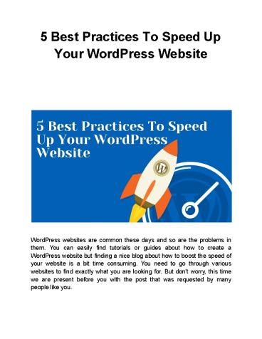5 Best Practices To Speed Up Your WordPress Website