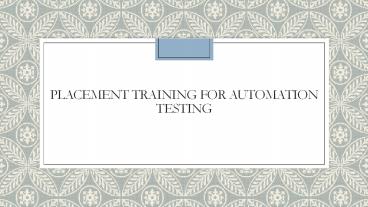 Automation testing tools Placement Training Chennai