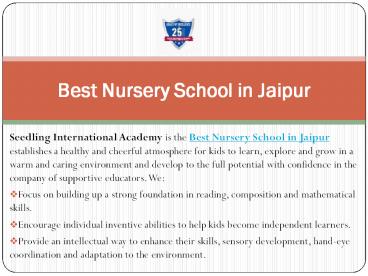 Best Nursery School in Jaipur - SIA