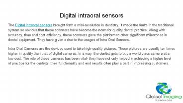 Dgital Intraoral Sensors - Pre-Owned Dental Equipment