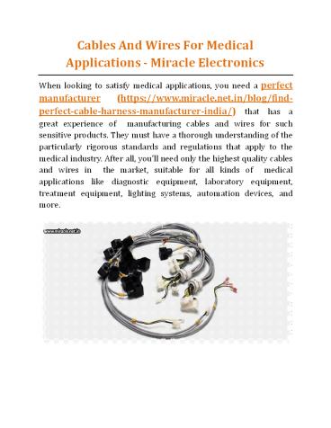 Cables And Wires For Medical Applications - Miracle Electronics