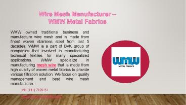 Wire Mesh Manufacturer – WMW Metal Fabrics