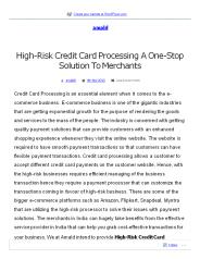 High-Risk Credit Card Processing A One-Stop Solution To Merchants