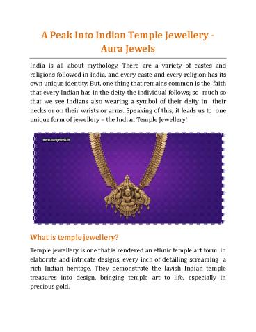 A Peak Into Indian Temple Jewellery - Aura Jewels