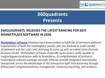 360QUADRANTS RELEASESTHE LATEST RANKING FOR BEST MARKETPLACESOFTWARE IN 2020