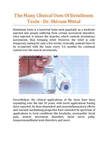 The Many Clinical Uses Of Botulinum Toxin - Dr. Shivam Mittal